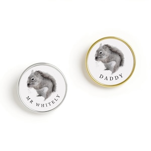 Personalised Squirrel Pin Badge, Remembrance 2.5cm Lapel Pin, Custom Name Keepsake