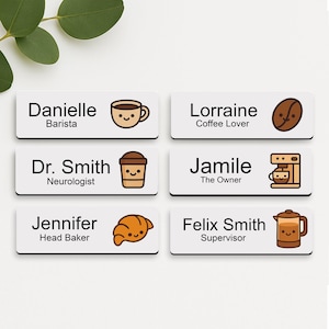 Barista Name Badge, Custom Coffee Personalised Work Tag, Job ID Accessory with Pin or Magnet