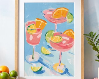 Cocktail Art Print | Retro Bar Decor | Colourful Drinks Wall Art | Summer Kitchen Poster