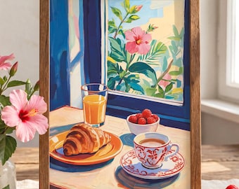 Tropical Breakfast Print | Matisse Style Painting Wall Art | Summer Kitchen Decor | Foodie Gift