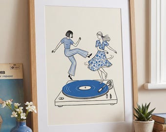 Dancing Girls Art Print | Vinyl Record Wall Art | Music Lover Gift | Retro Illustration