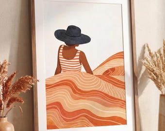 Terracotta Wall Art | African American Painting | Boho Black Woman Poster | Abstract Mid Century Modern Decor