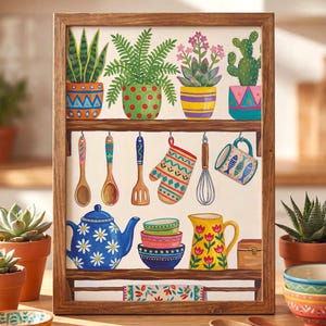 Boho Kitchen Art Print | Colourful Folk Art Wall Art | Rustic Kitchen Poster | Housewarming Gift
