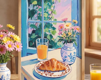 Spring Breakfast Print | Matisse Style Painting Wall Art | Floral Kitchen Decor | Mother's Day Gift