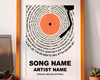 Custom Vinyl Lyrics Print | Personalised Song Music Poster | Anniversary & Wedding Gift