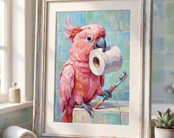Funky Cockatoo Bathroom Art Print | Quirky Bird Wall Art | Eclectic Parrot Decor | Housewarming Gift
