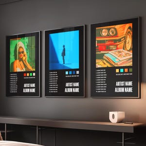 Conjunto de impressão de arte de capa de álbum personalizada: trio de pôsteres musicais personalizados