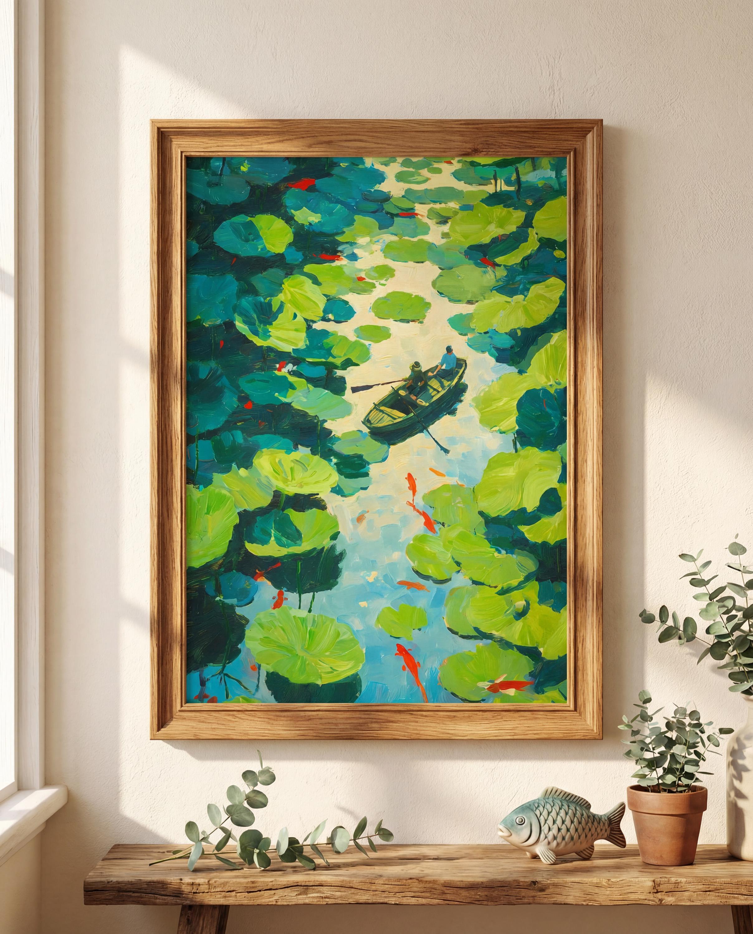 Lily Pad Pond Art Print | Japanese Koi Wall Art | Monet Inspired