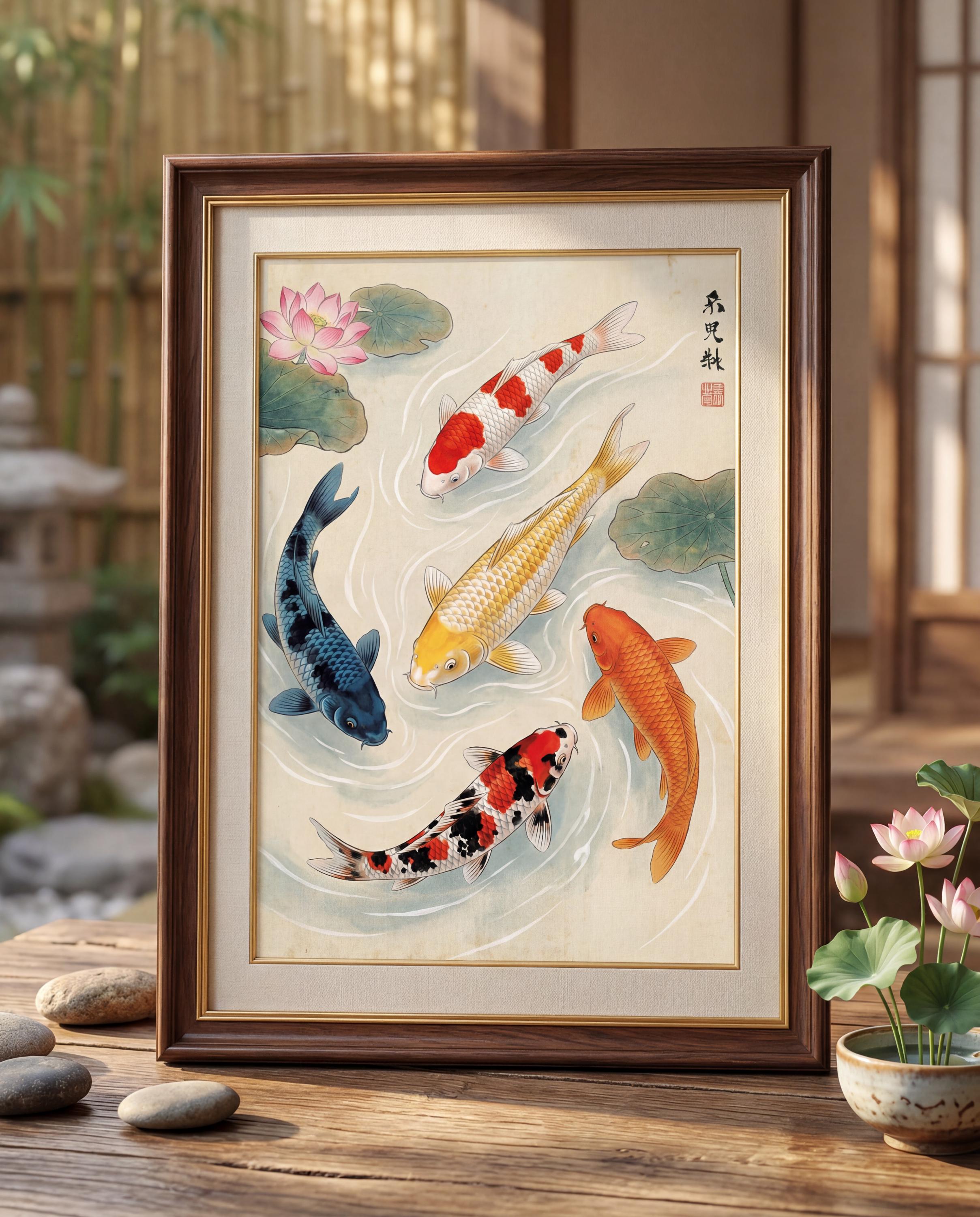 Japanese Koi Fish Art Print | Asian Wall Art | Japandi Decor | Zen ...