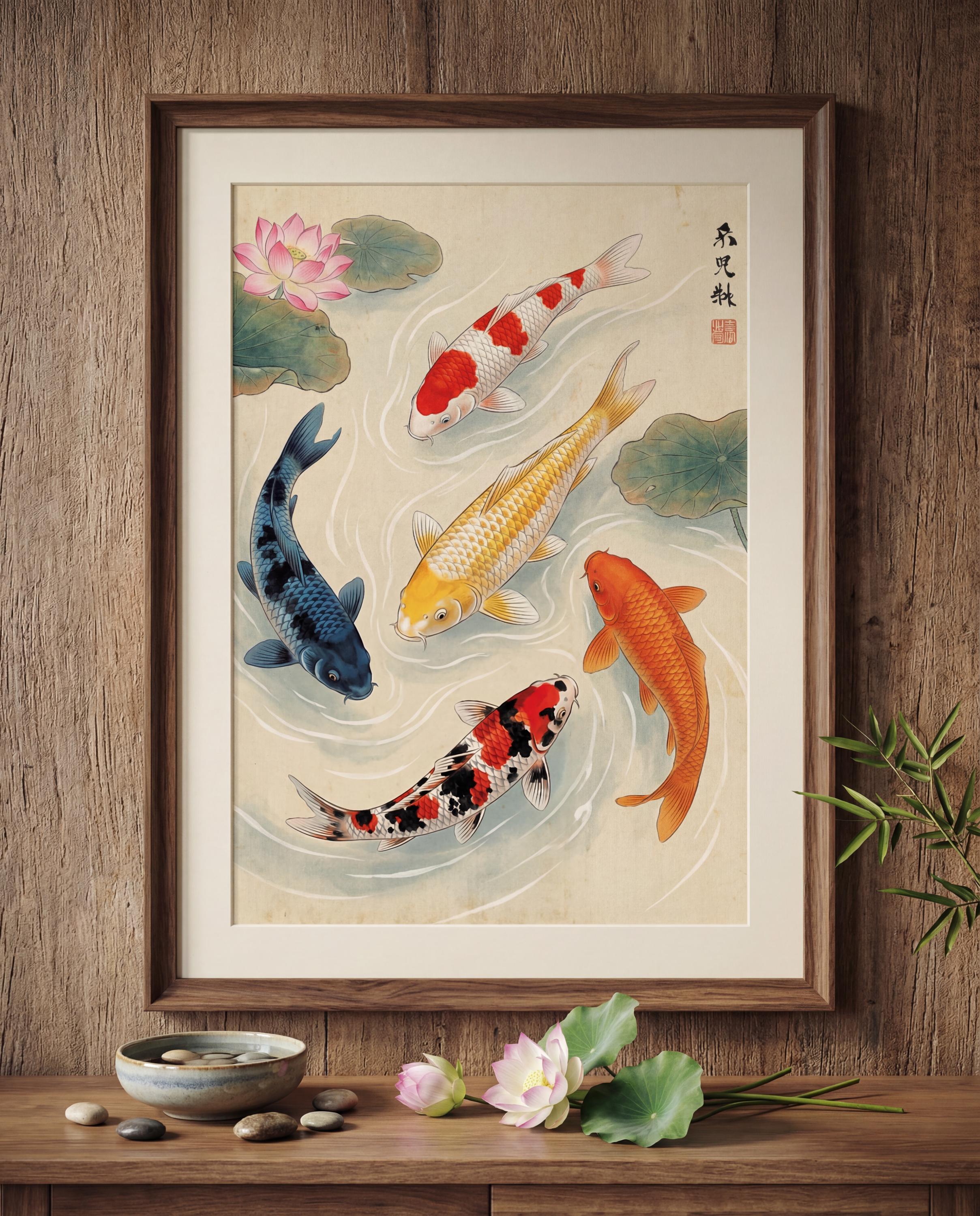 Japanese Koi Fish Art Print | Asian Wall Art | Japandi Decor | Zen ...