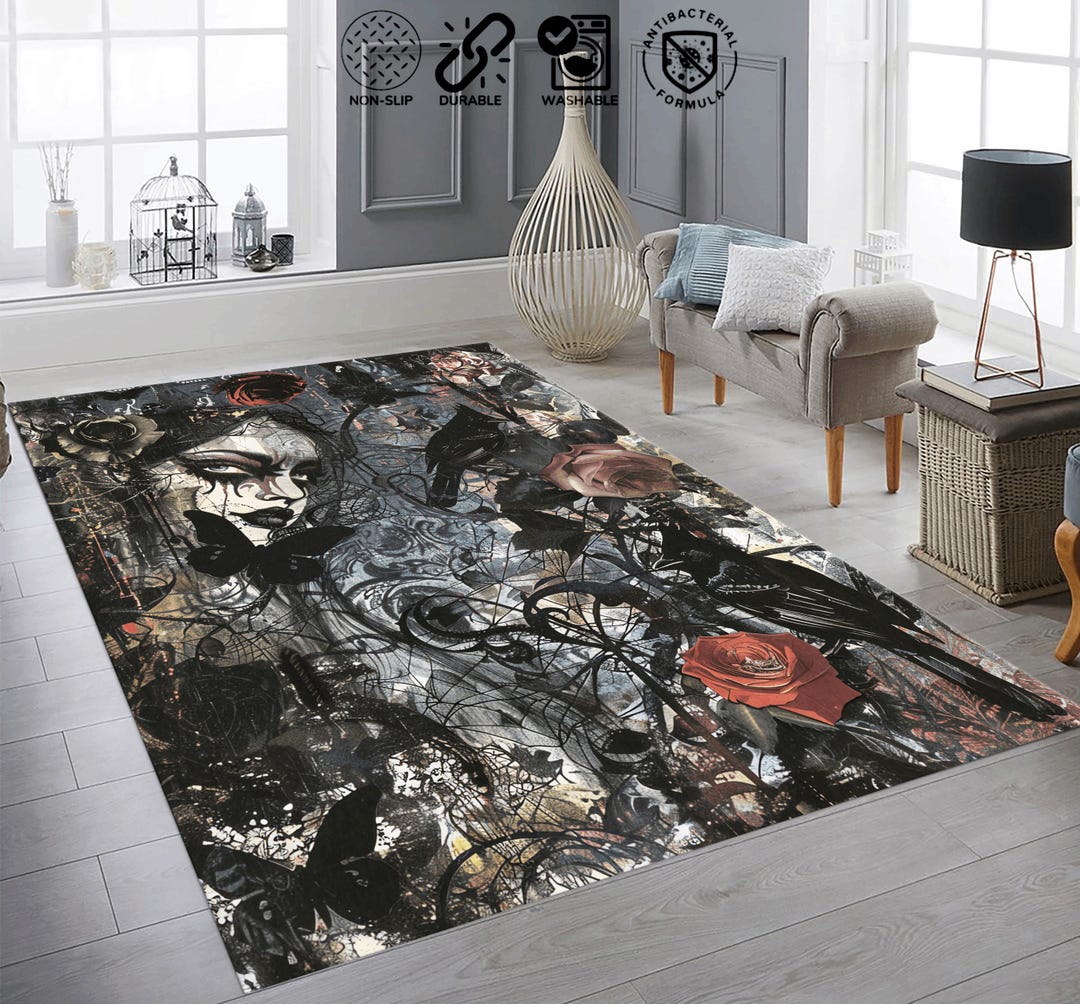 Gothic Rug, Skull Decor Rug, Black Rug, Dark Design Rug, Custom Rug ...