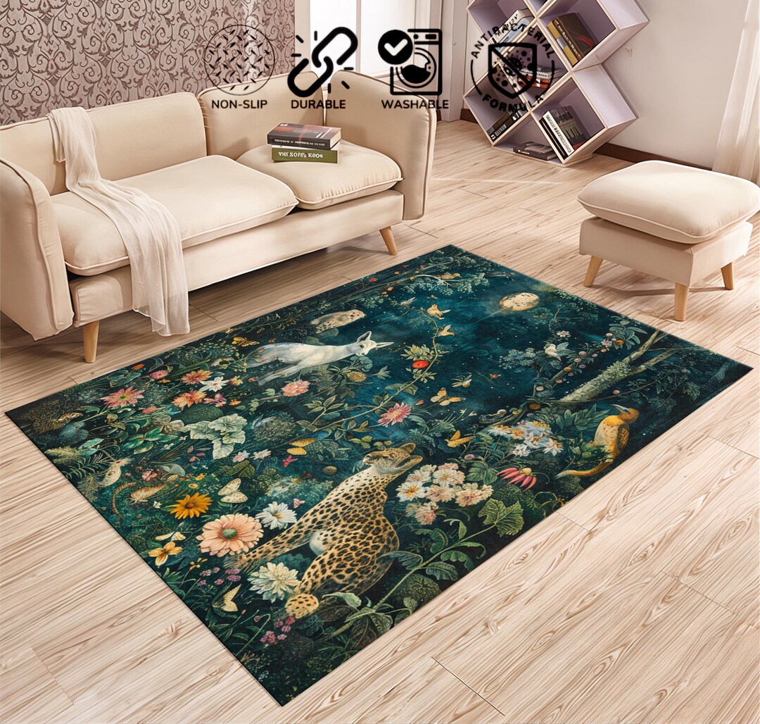 Display Animal Rug Forest Animals Rugs, Rug for Kids Room, Animal Print Rug, Tropical ...
