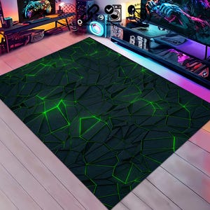 Neon Gaming Illusion Rug,Cool Neon Hexagons Rug, Play Room Rug, Game decor rug, Gaming Gifts, Colorful Rug, Joysticks Rug, Area Neon Decor,