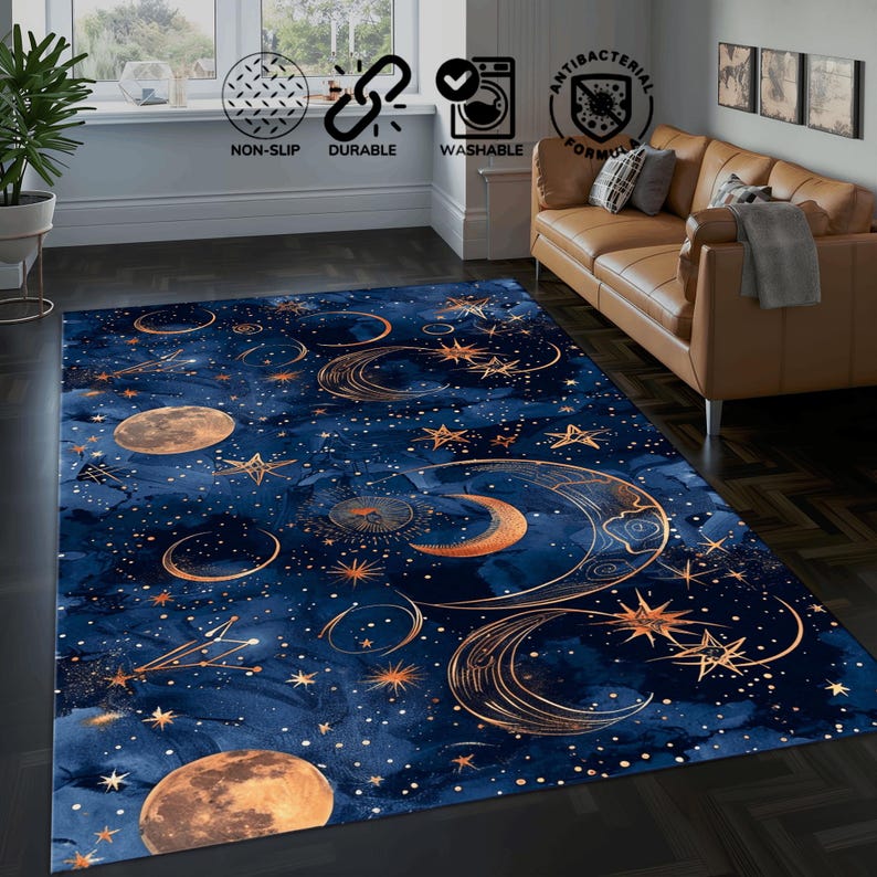 Deep Blue / Gold Moon and Stars, Cosmic Astrology, Mystical Sun & Stars ...