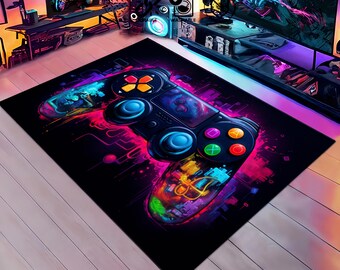 Spielzimmer Teppich, Geschenk für Gamer, Neon-Look, Teppich, Cooler Teppich, Game Boy Teppich, Game Controller, Neon-Gaming-Illusion, Teppich, Geschenk für Gamer