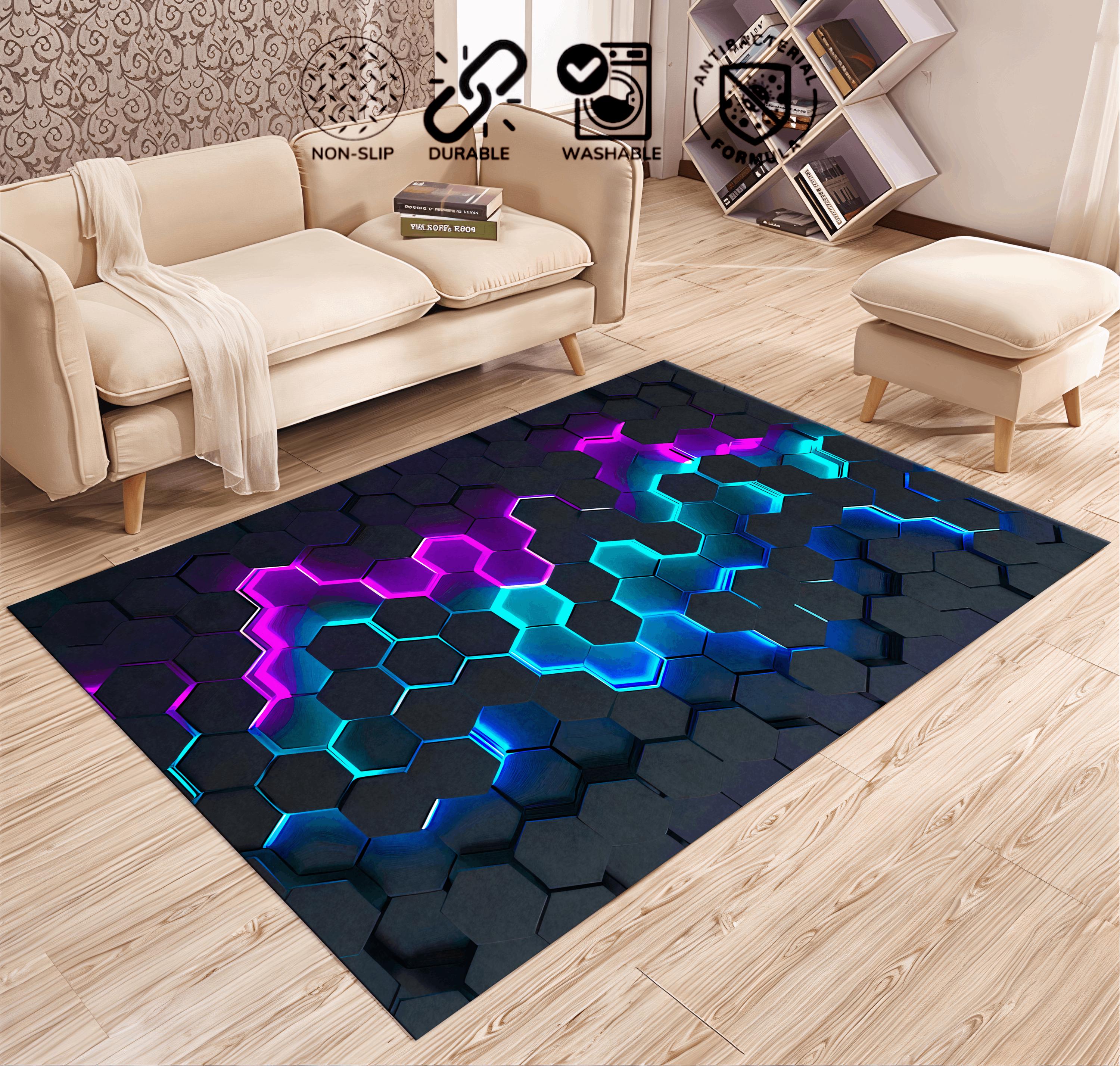 Rgb Gaming Rug Gaming Room Rug, Neon Gaming Illusion Rug, Gift for Gamer,, Neon Game ...