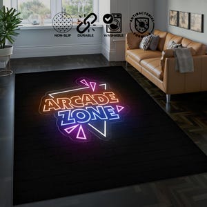 Neon Gaming Illusion Rug, Gift For Gamer, Cool Neon Hexagons Rug , Neon Look Rug, Gaming Room Rug Gaming Room Decor, Cool Rug, Game boy rug