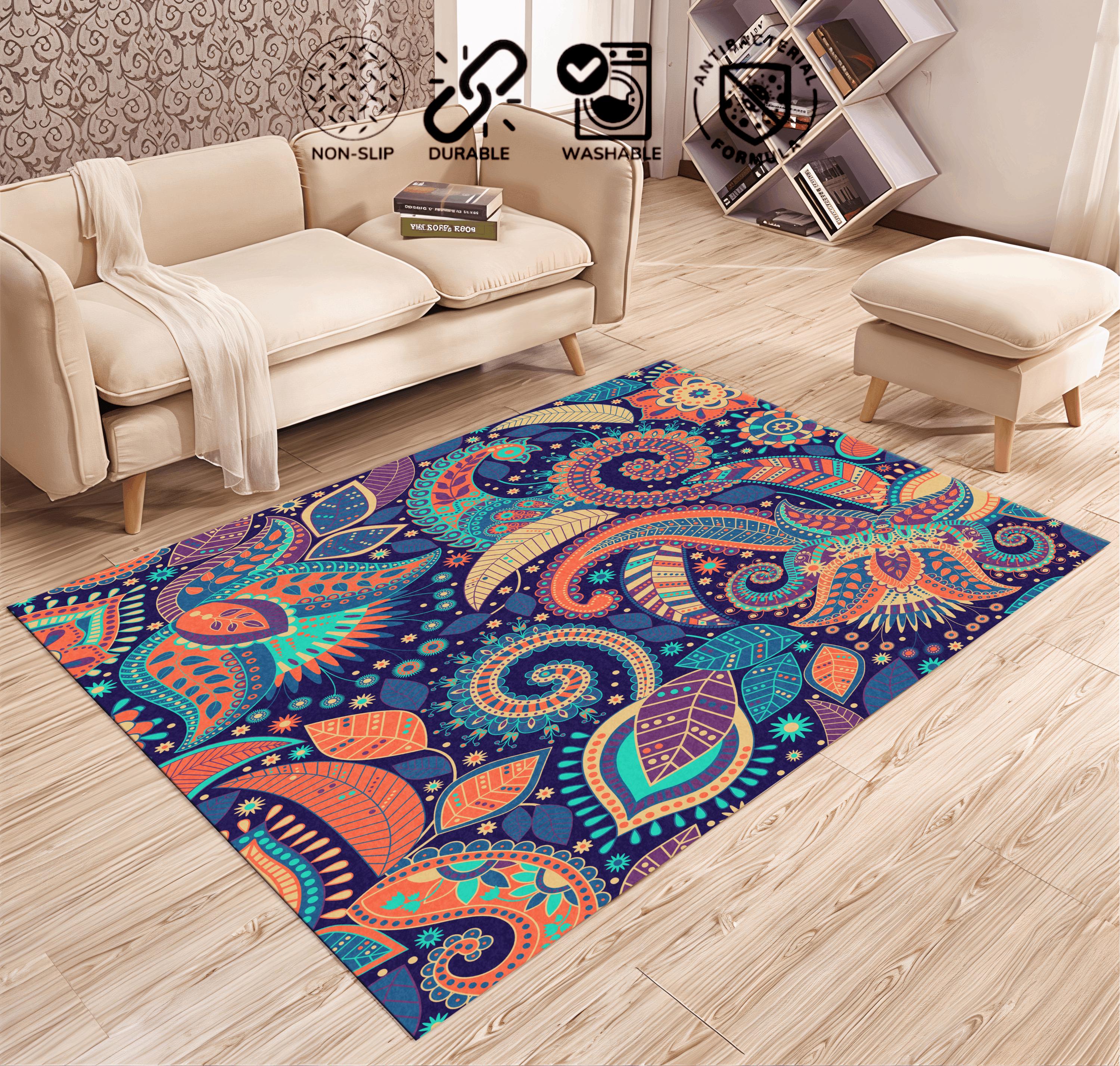 ペイズリー柄ラグ、ペイズリー柄カーペット、美しい花柄、ペルシャ風