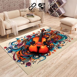 Violin Instrument Rug, Fine Art Violin Rug, Unique Gift for Music Lovers Mat, Custom rug,Violin Rug, Music room rug, Saloon area rug