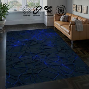 Cool Neon Hexagons Rug, Neon Gaming Illusion Rug, Play Room Rug, Game decor rug, Geometric Rug, Gaming Gifts, Colorful Rug, Joysticks Rug
