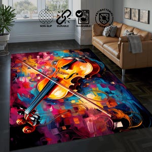 Violin Rug, Violin Instrument Rug, Music room rug, Fine Art Violin Rug, Unique Gift for Music Lovers Mat, Saloon area rug, Custom rug,