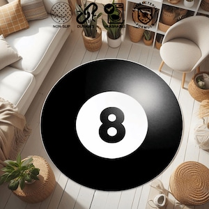 8 Ball Rug, Billiard Ball Round Carpet, Playroom Decor, Black&White Rug, Teen Room Decor, Billiard Ball Rug, Perfect Billiard Room Decor