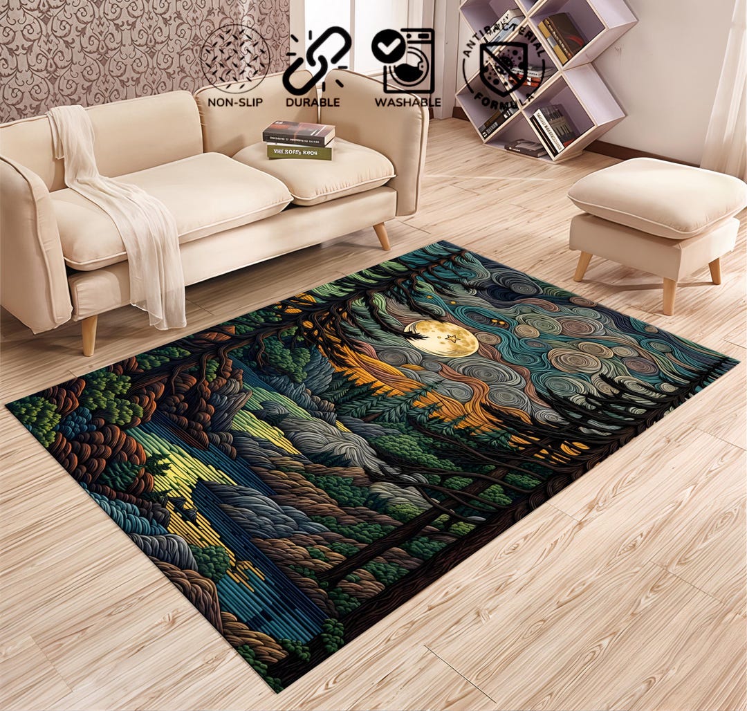 Forest Throw Rug Forest View Design Rug, Nature Art Rug,colorful Mountain Landscape Rug ...