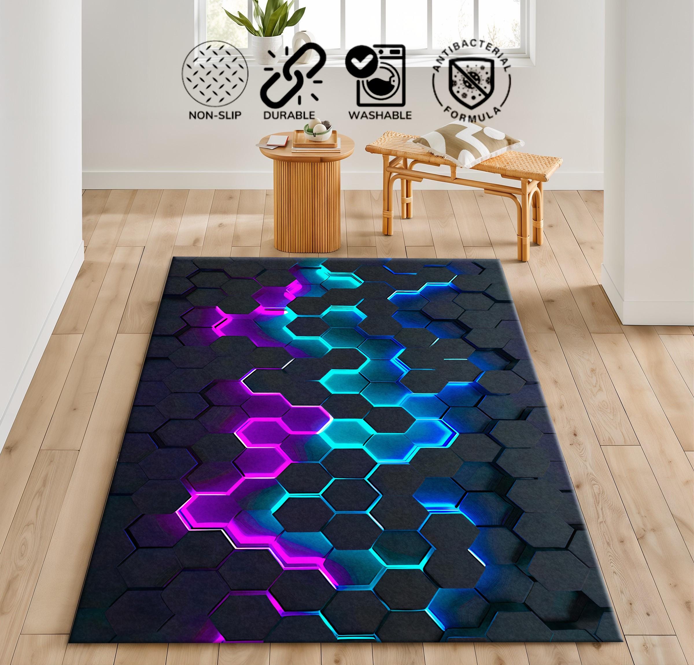 Rgb Gaming Rug Gaming Room Rug, Neon Gaming Illusion Rug, Gift for Gamer,, Neon Game ...