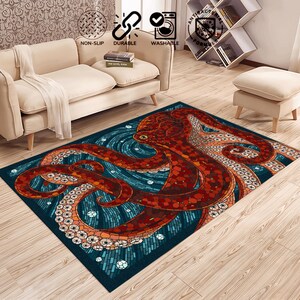 Octopus rug, Octopus pattern rug, Animal rug, Animal pattern rug,Animal Print Rug ,Kitchen Carpet, Colorful Living Room Rug With Octopus Art