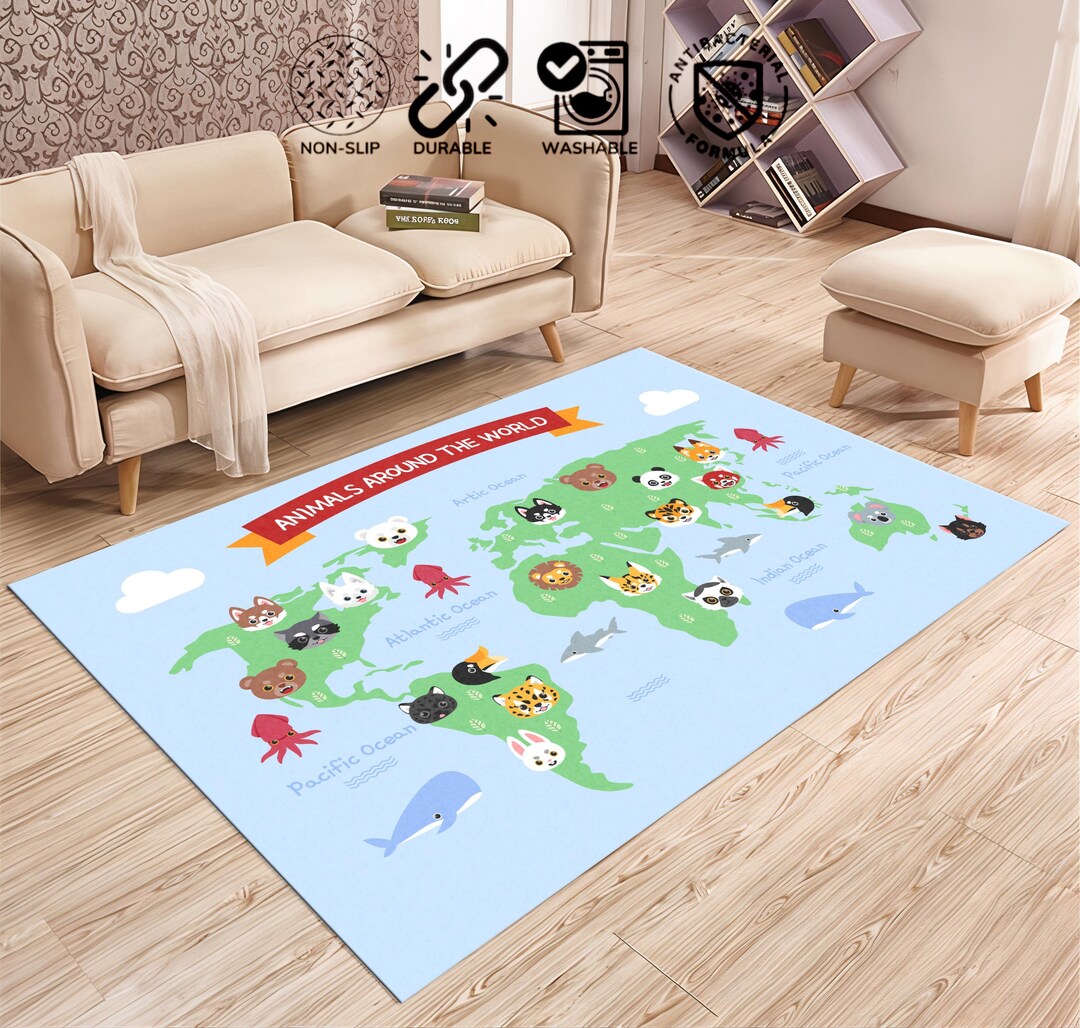 World Map Interactive Kids Rug, Montessori Road Map, Learning Nursery ...