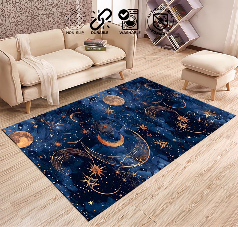 Deep Blue / Gold Moon and Stars, Cosmic Astrology, Mystical Sun & Stars ...