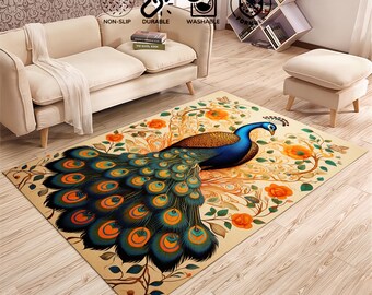 Majestic Peacock Decor Rug, Nature Rug, Animal Area Rug, Decorative Rug, Luxury Rug, Blue Peacock Rug, Home decor,Peacock Rug, Bird Area Rug