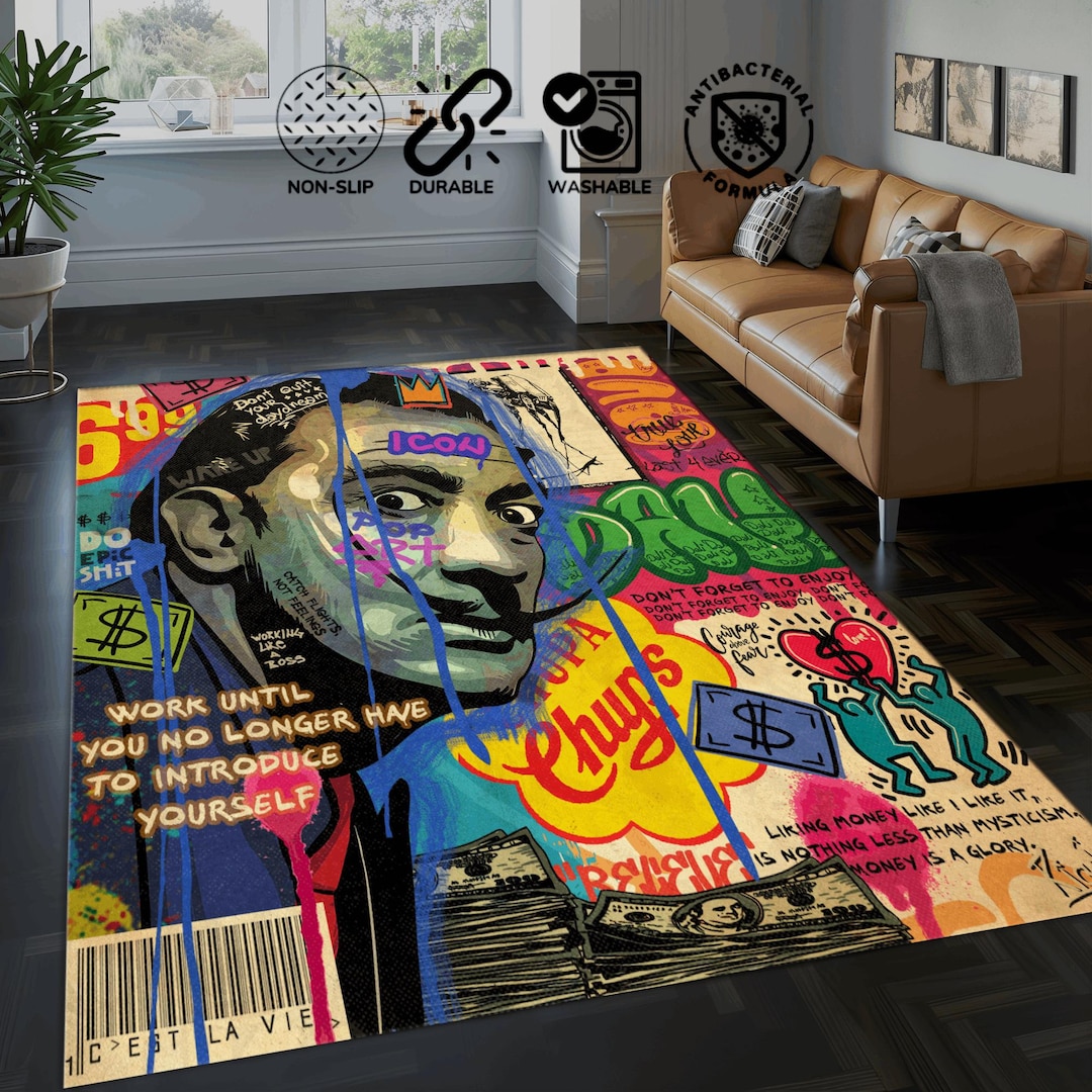 Pop Art Graffiti Rug, Pop Art Salvador Dali Rug, Modern Abstract Rug ...