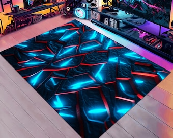 Geometrischer Teppich, Neon-Gaming-Illusion, Teppich für Spielzimmer, Spielzimmer, Geschenke, Videospiele, Spielzimmer, Gameboy-Teppich, Wohnkultur