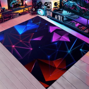 Game boy rug, Neon Gaming Illusion Rug, Gift For Gamer, Cool Neon Hexagons Rug , Gaming Room Rug, Gaming Room Decor, Cool Rug, Neon Look Rug