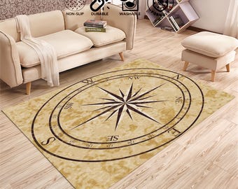 Tappeto bussola marrone, tappeto bussola, tappeto a tema bussola, tappeti bussola, tappeto bussola mappa retrò, tappeto soggiorno, tappeto popolare, decorazioni hobby nautico