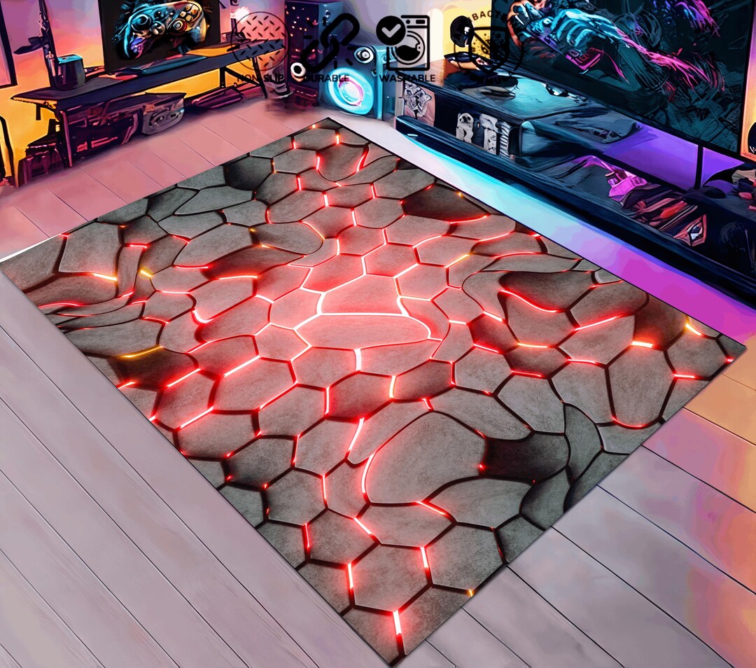 Rgb Gaming Rug Gift for Gamer, Game Boy Rug, Neon Gaming Illusion Rug, Geometric Rug ...