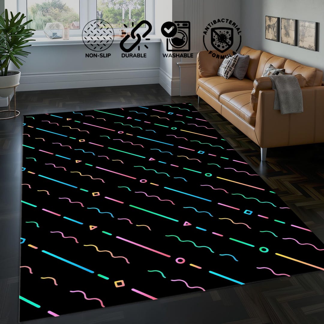 Neon Horizontal Line Rug, Blue and Orange Line Rug, Neon Gaming Rug ...