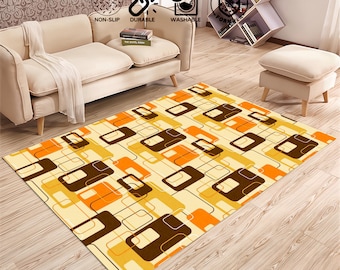 Tapijt in Scandinavische stijl, kleurrijk retro tapijt, retro karpet, tapijt in retrostijl, groovy funky tapijt, kleurrijk retro wervelend tapijt, tapijt uit het midden van de eeuw
