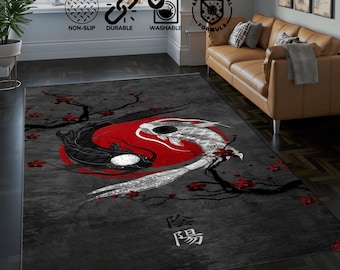 Yin and Yang Design Rug, Japanese Koi Fish Rug, Intricate Koi Fish Yin-Yang Rug, Decorative Rug, Popular Rug, Colourful Rug, Japanese Art
