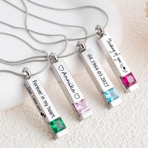 Collar de urna para cenizas humanas - Joyería de cremación para mujer - Collar de cremación personalizado con barra retorcida - Collar de cenizas con piedra de nacimiento de cristal