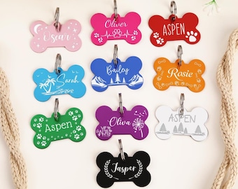 Custom Engraved Bone Pet ID Tag – Personalized Aluminum Dog Cat Collar Charm