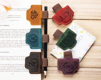 Engraved Leather Magnetic Bookmark with Pen Holder, Custom Teachers Gifts