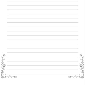 May include: Blank lined paper with a gray floral border on the left and right sides.