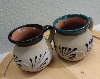 Jarritos Mexican Mugs: Hand-Painted Clay Folk Art, Set of 2