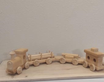 Amish Wood Carved Toy Train: Vintage Playable Decor