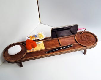 Personalized Wooden Desk Organizer, Custom Baltic Birch Office Docking Station