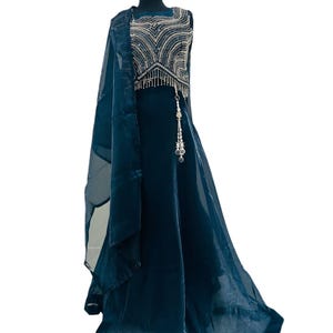 Kant-en-klare groenblauwe/paarse Lehenga Choli - organza/weefsel