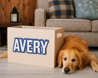 Living Room Puppy Toy Storage Custom Wood Dog Toy Box, Dog Toy