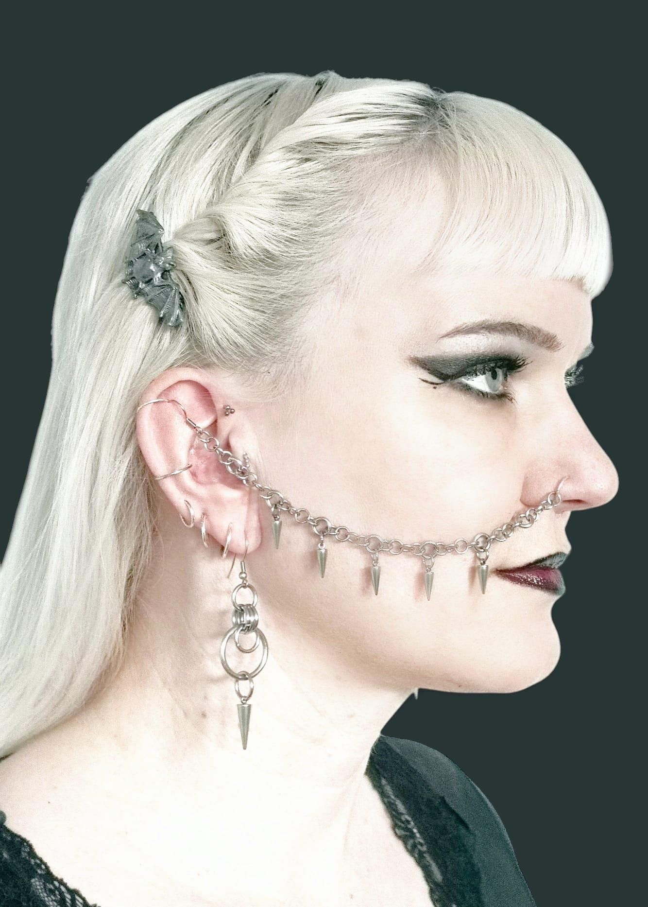 Chain of the Edge: Nose to Ear Chain, Ear to Nose Chain, Gothic Jewellery, Punk Jewellery, Chain, Stainless Steel, Silver, Handmade
